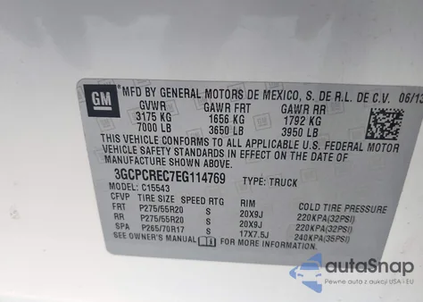 2014 Chevrolet Silverado 1500 1Lt z USA, uszkodzony, nr VIN 3GCPCREC7EG114769